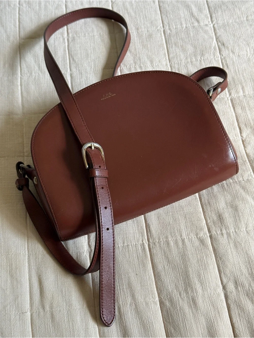 A.P.C. Demi-Lune Brown Leather Crossbody Bag - Picture 4 of 9